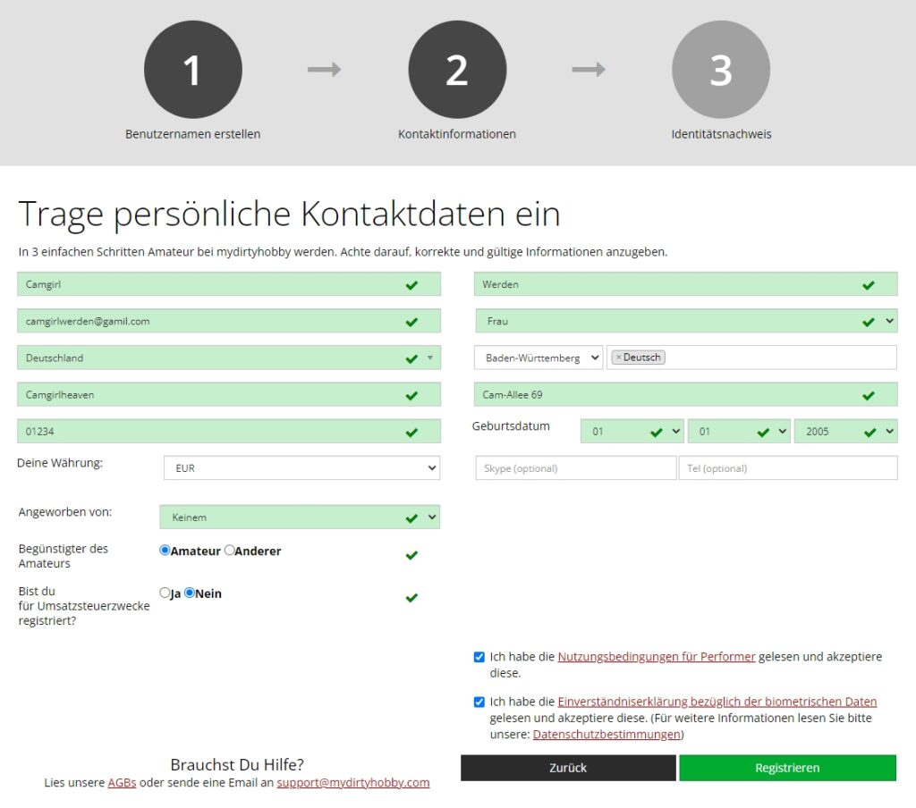 camgirl-werden24.com Anmeldung bei MYdirtyhobby. Schritt 2 Deine Daten eintragen